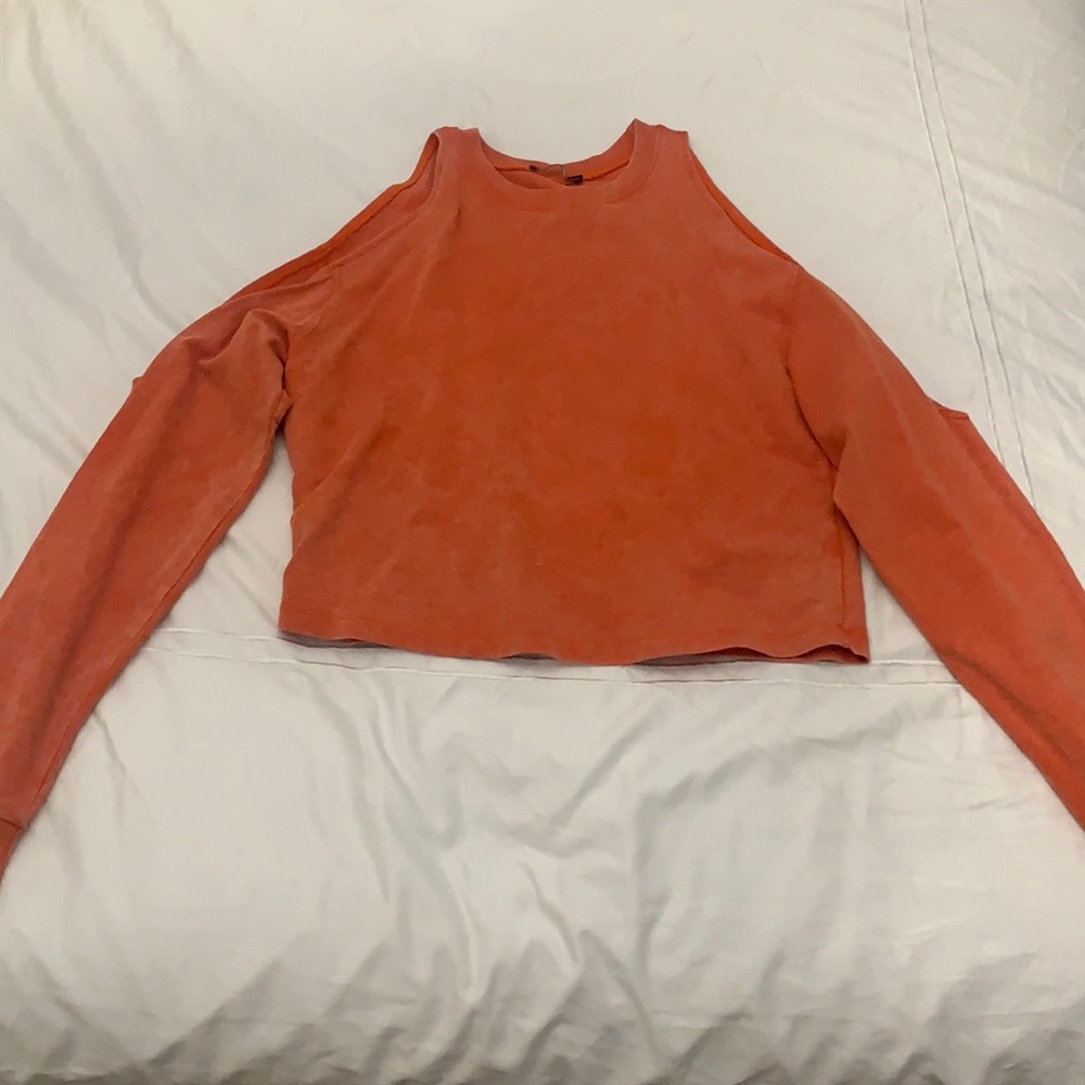 Orange cut shoulder long sleeve sweater